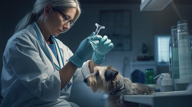 A photo of a veterinary nurse preparing a vaccination