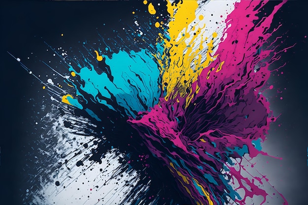 Photo of a vibrant abstract painting on a dark backdrop