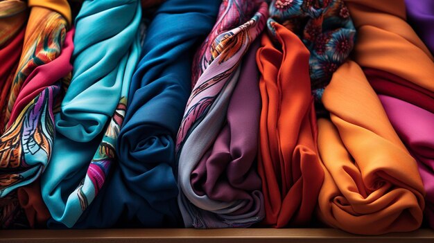 A photo of a vibrant assortment of scarves