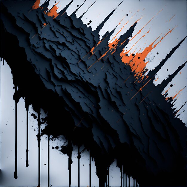 Photo of a vibrant black and orange abstract painting on a white background