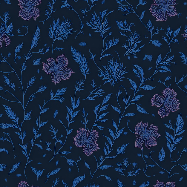 Photo of a vibrant blue floral pattern on a sleek black backdrop AI