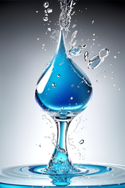 은 물 웅이 에 어지는 활기찬 파란색 액체 의 사진