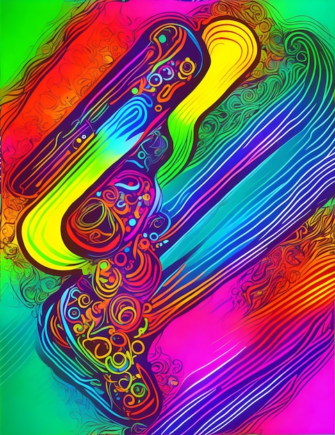 Photo of a vibrant and colorful abstract painting with a stunning rainbow background