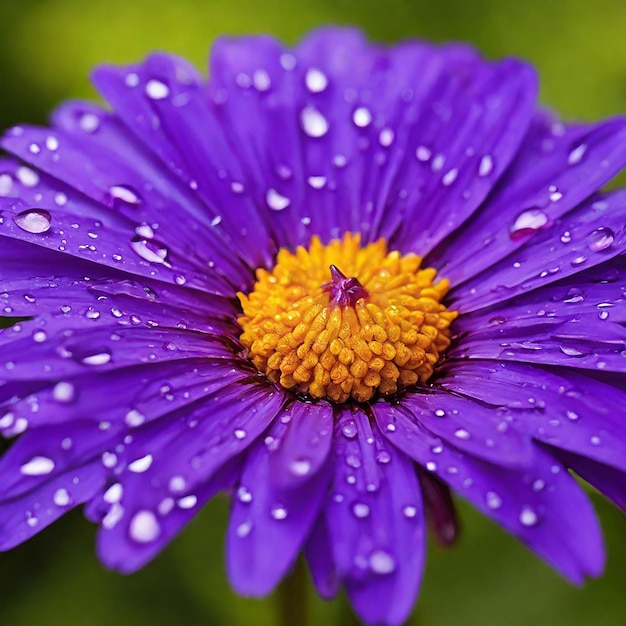 photo vibrant colors of nature close up of a wet purple daisy