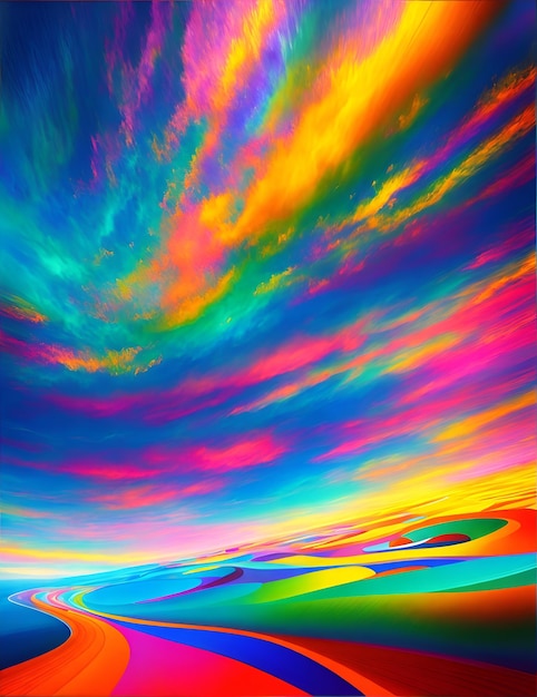 Photo of a vibrant and dreamy sky painting with fluffy clouds