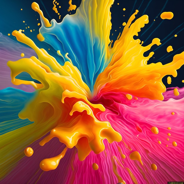 Photo of a vibrant and dynamic liquid splash in closeup