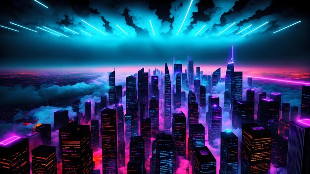 Photo photo of a vibrant futuristic cityscape illuminated by colorful neon lights against a backdrop