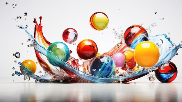 A Photo of a Vibrant Marble Explosion with Assorted Glass