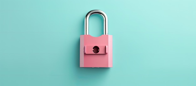 Photo of a vibrant pink padlock on a contrasting turquoise background with empty space for text