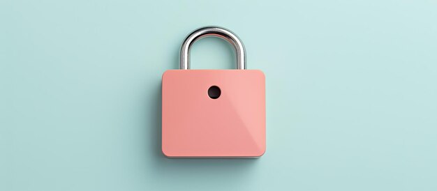 Photo of a vibrant pink padlock on a striking blue wall with ample copy space with copy space