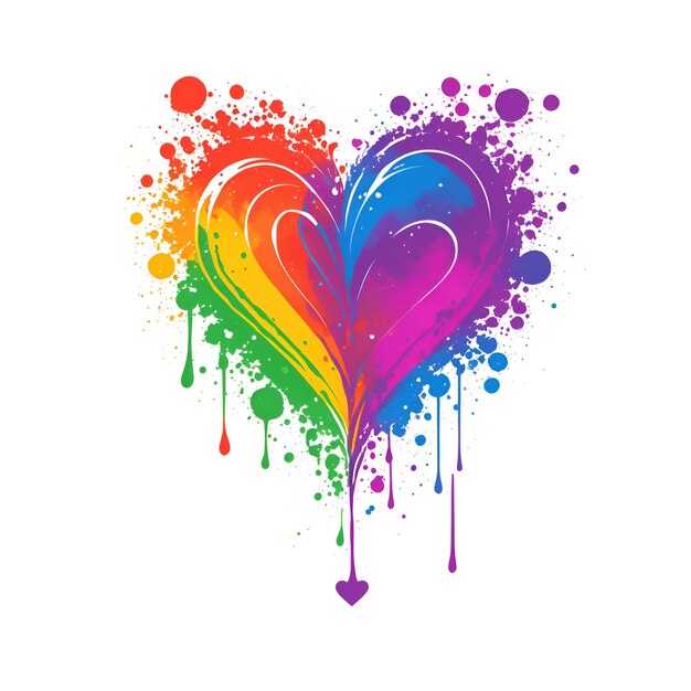 Photo of a vibrant rainbow heart with colorful paint splatters