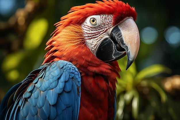 Photo of a Vibrant Scarlet Macaw Perched on a Tree