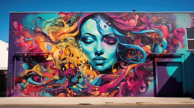 A photo of a vibrant street art mural urban backdrop