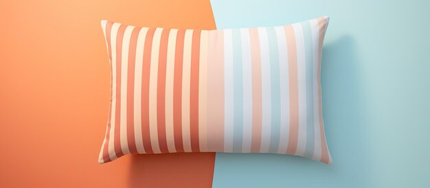 Photo of a vibrant striped pillow against a colorful wall with plenty of copy space with copy space