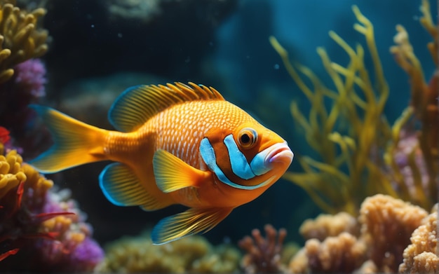 A photo of vibrant tropical fish under water view