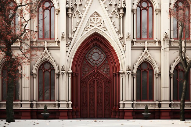 Photo of Victorian Gothic Facade With Ornate Details and Pointed Arch Blank Clean Creative Design