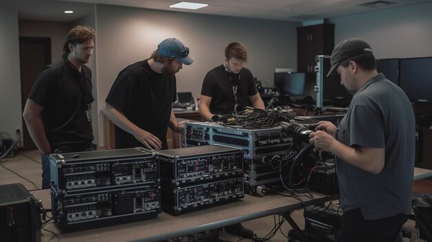 Photo a photo of a video production team setting up equipment