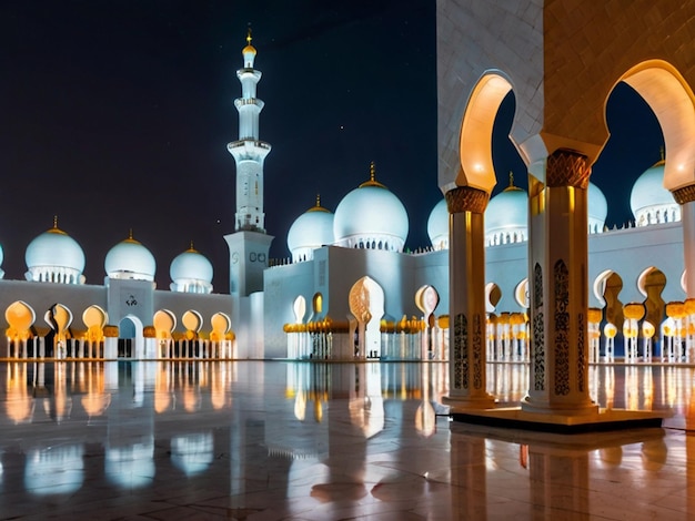 photo view of famous abu dhabi sheikh zayed mosque by night uae