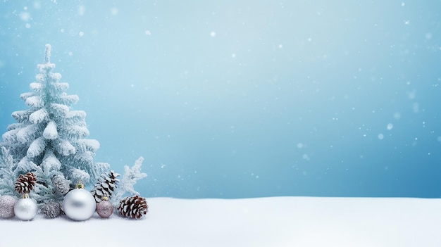 Photo view of a landscape snowy mountains and fir trees with Christmas mystery background