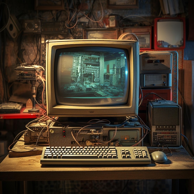 photo view of retro computer and technology
