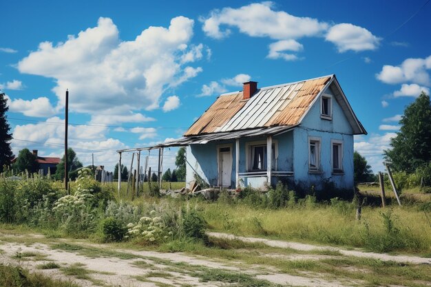 Photo village house in summer day blue sky on surface