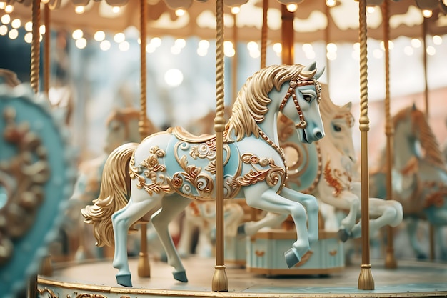 Photo photo of vintage carousel horse figurine soft blue pastels carousel l blue monday wallpaper phone