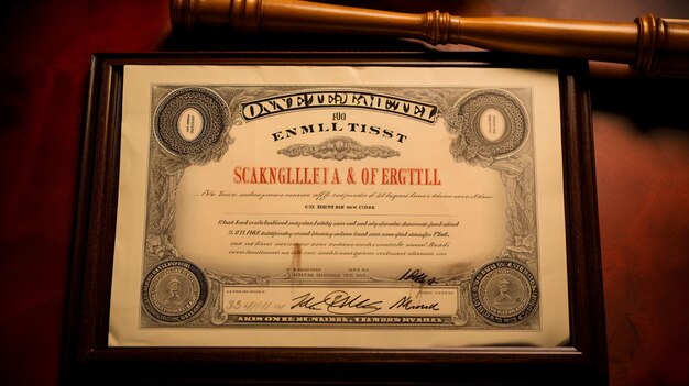 Photo photo of a vintage stock certificate displayed