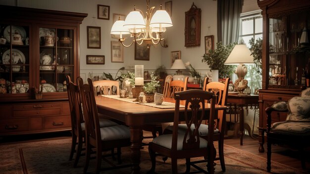 Foto una foto di una sala da pranzo a tema vintage