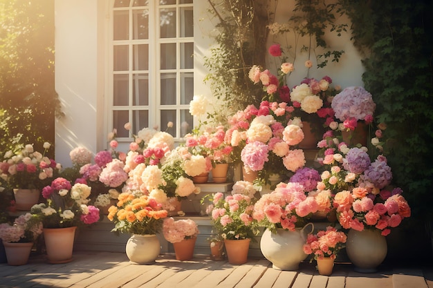 Photo of Vintagestyle garden with roses and peonies