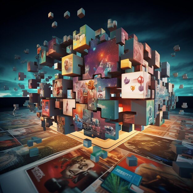 photo viral content jigsaw puzzle with blocks of application icons