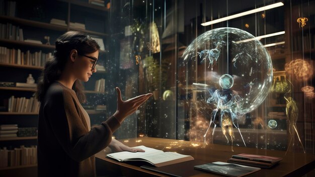 A photo of a virtual assistant guiding a user through virtual reality technology