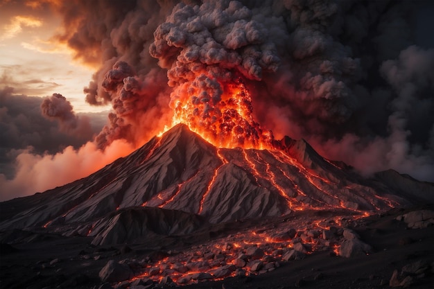 뜨거운 증기 용암과 마그마를 방출하는 화산 폭발의 사진 12