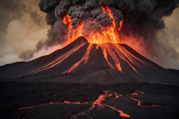 photo of a volcano erupting releasing hot steam lava and magma 13