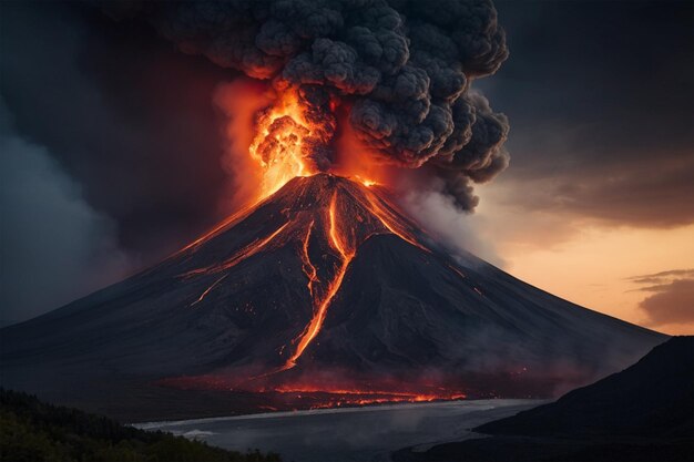 photo of a volcano erupting releasing hot steam lava and magma 17