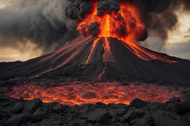 뜨거운 증기 용암과 마그마를 방출하는 화산 폭발 사진 1