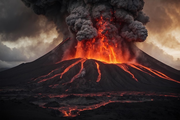 뜨거운 증기 용암과 마그마를 방출하는 화산 폭발 사진 3