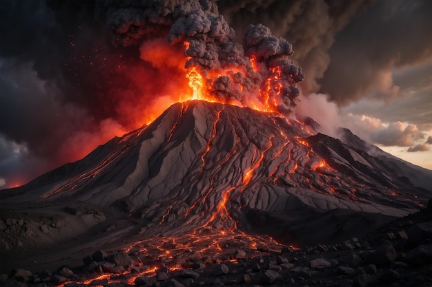 photo of a volcano erupting releasing hot steam lava and magma 9