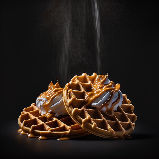 Photo Waffles on black background