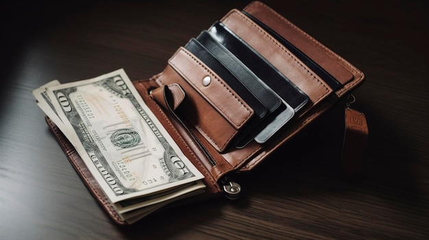 A Photo of a Wallet with Credit Cards and Money