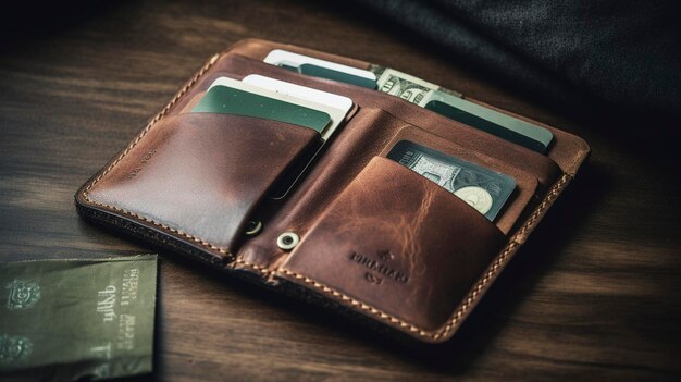 A Photo of a Wallet with Credit Cards and Money