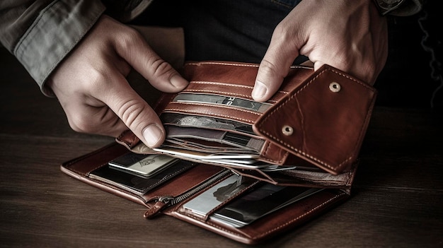 A Photo of a Wallet with Credit Cards and Money