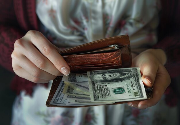 Photo of a wallet with a stack of money dollars currency lend money advance payment