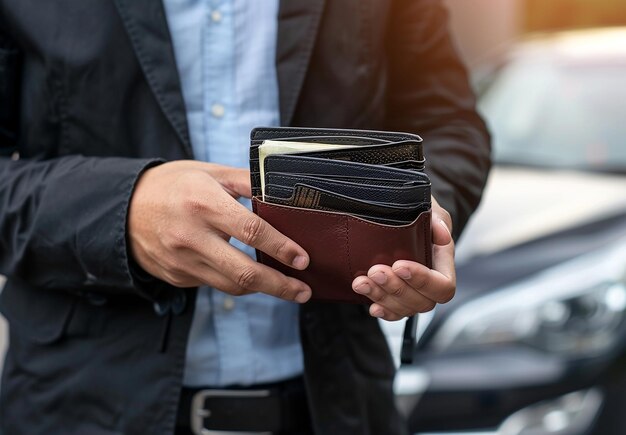 Photo of a wallet with a stack of money dollars currency lend money advance payment