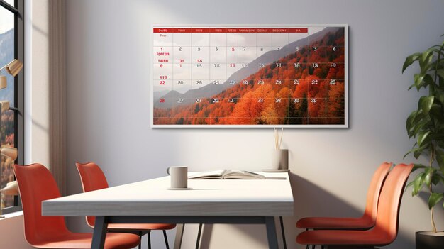 A photo of a wallmounted calendar in an office