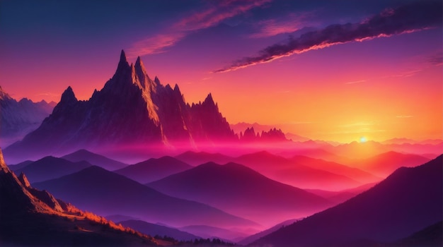 Photo wallpaper fantasy landscape abstract sunset in mountain