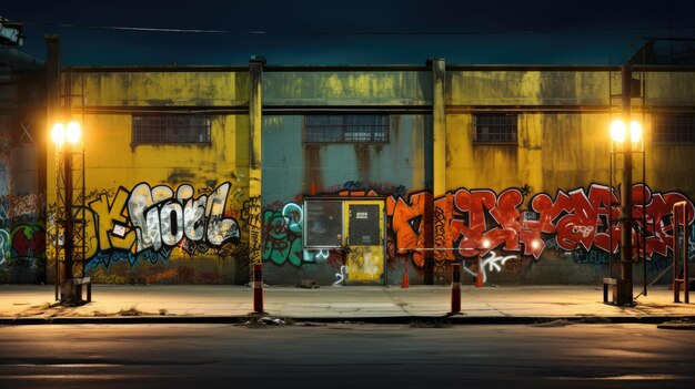 Photo a photo of a warehouse exterior graffiticovered walls