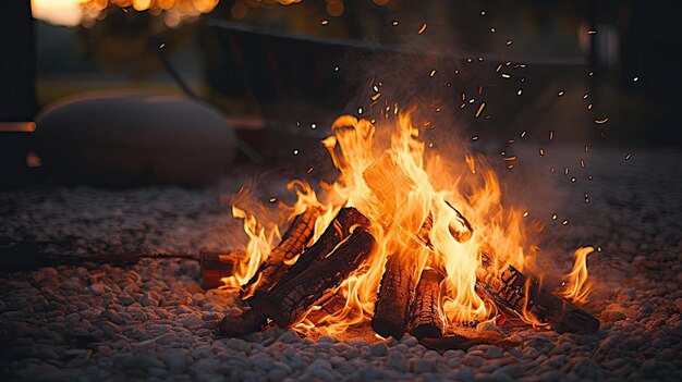 A photo of a warm crackling bonfire