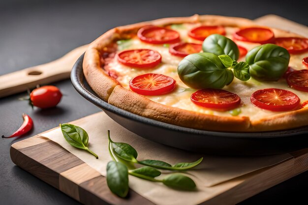 photo of warm pizza on a wooden board