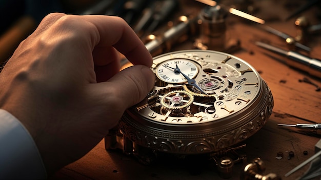 Foto una foto di un orologiaio che lavora su un orologio
