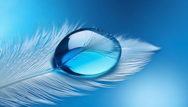 Photo photo water droplets on feather in blue colors